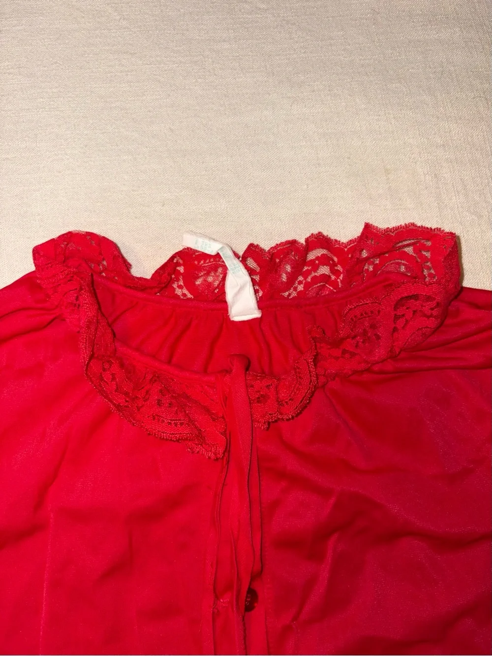 Vintage Red Lace-Trim Girls Sleep Nightgown size 10